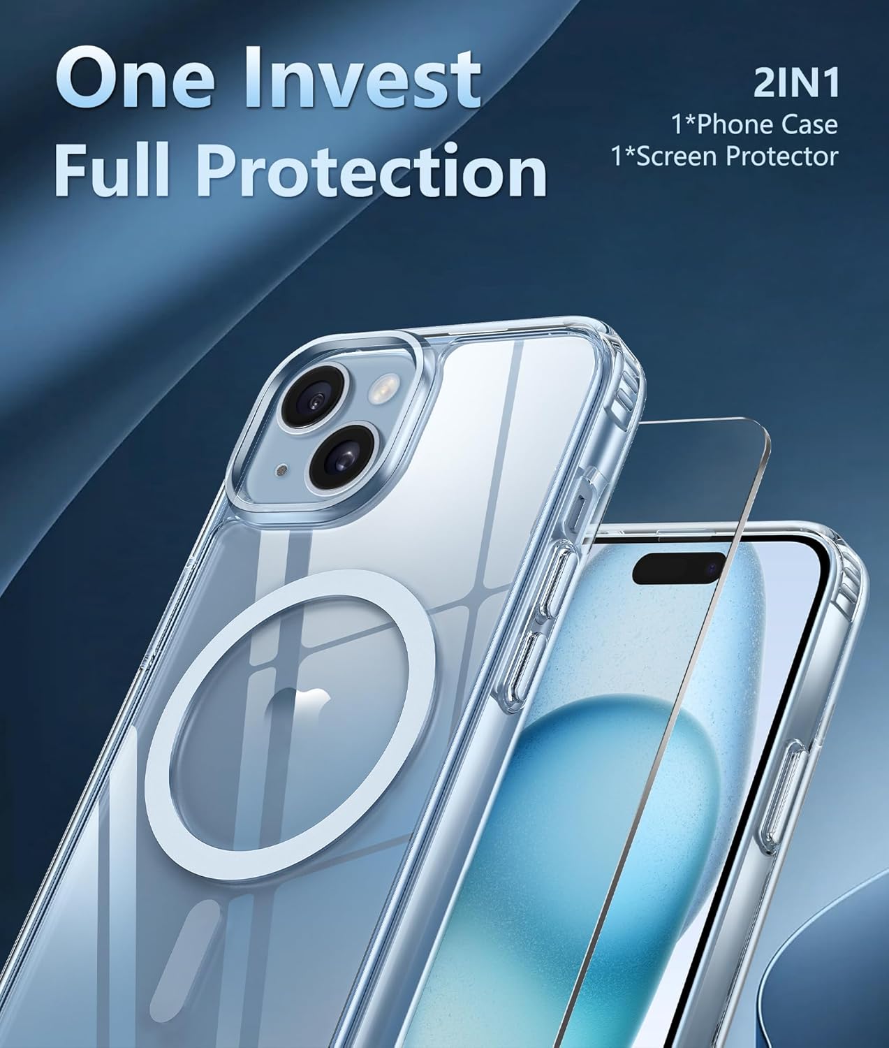 FNTCASE for iPhone 15 Case: for iPhone 14 & iPhone 13 Case | iPhone 16e Case Support Magnetic Charging Military Grade Drop Protection Anti Yellowing | Rugged Shockproof Phone Cover - 6.1 inch (Clear)