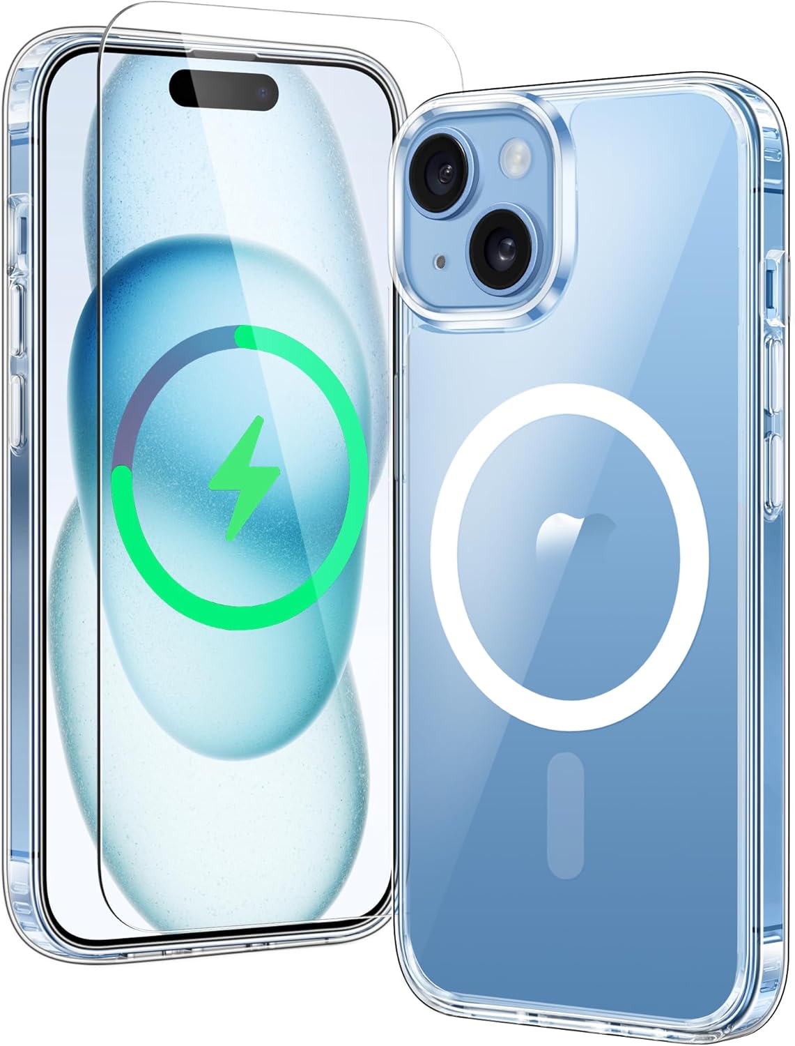 FNTCASE for iPhone 15 Case: for iPhone 14 & iPhone 13 Case | iPhone 16e Case Support Magnetic Charging Military Grade Drop Protection Anti Yellowing | Rugged Shockproof Phone Cover - 6.1 inch (Clear)