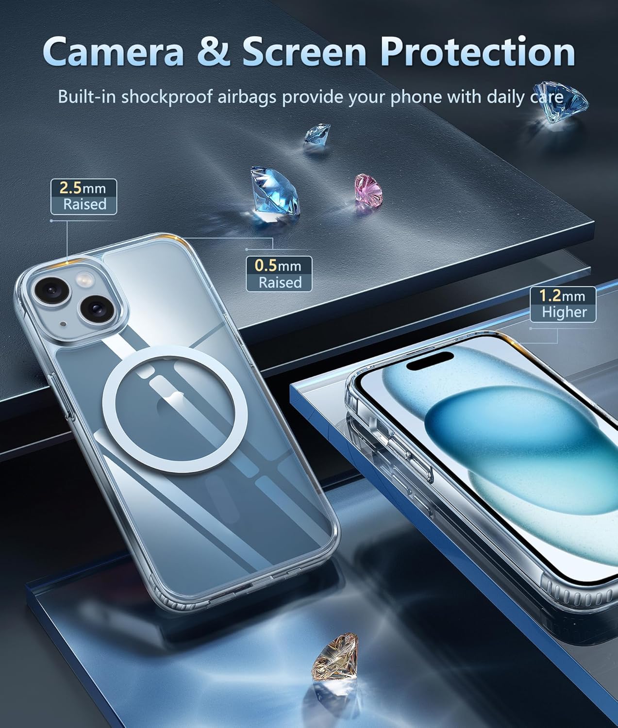 FNTCASE for iPhone 15 Case: for iPhone 14 & iPhone 13 Case | iPhone 16e Case Support Magnetic Charging Military Grade Drop Protection Anti Yellowing | Rugged Shockproof Phone Cover - 6.1 inch (Clear)
