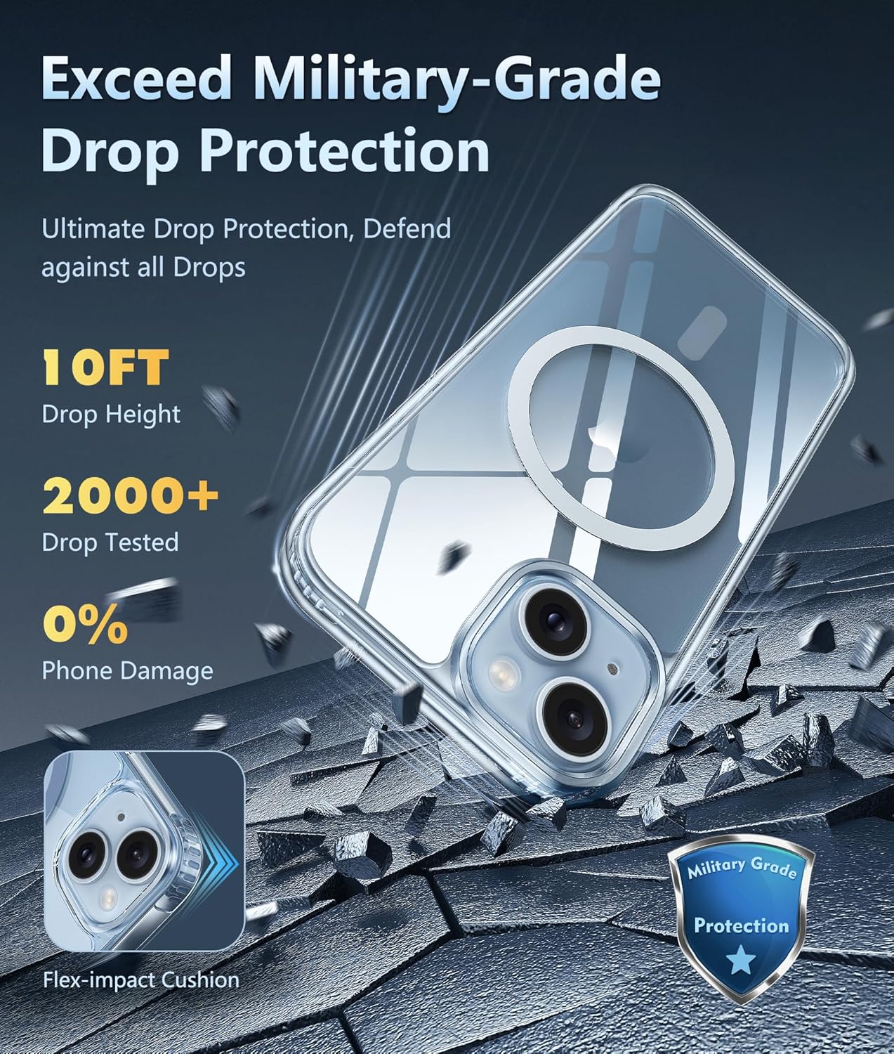 FNTCASE for iPhone 15 Case: for iPhone 14 & iPhone 13 Case | iPhone 16e Case Support Magnetic Charging Military Grade Drop Protection Anti Yellowing | Rugged Shockproof Phone Cover - 6.1 inch (Clear)
